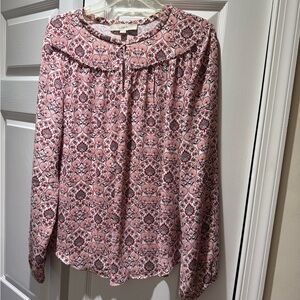 LOFT Red Ruffled Peter Pan Collar Blouse